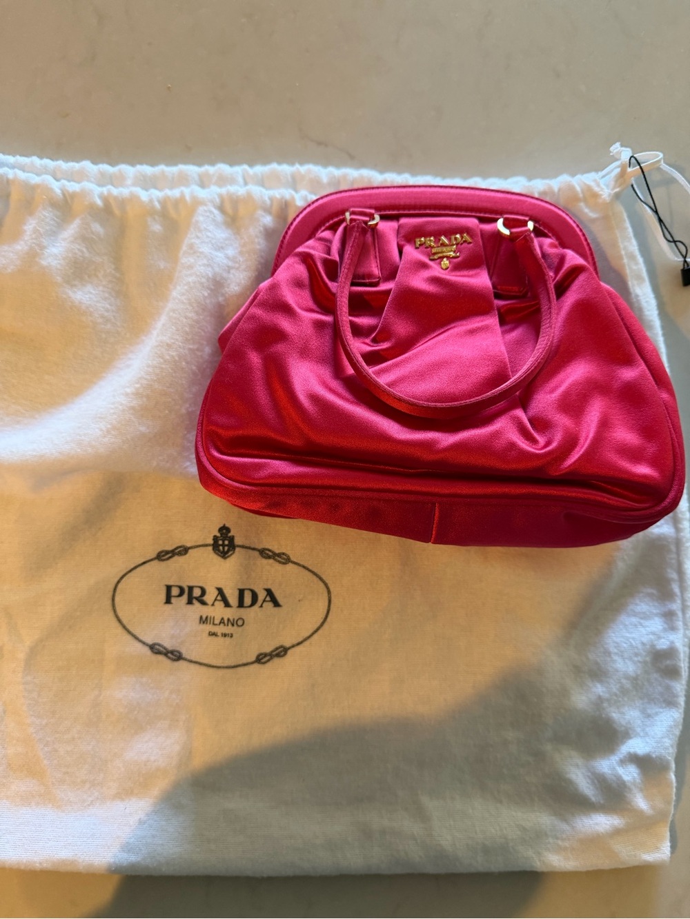 Authentic Prada Pink Satin Mini Bag with Gold Logo & magnetic snap closure - Picture 7 of 8